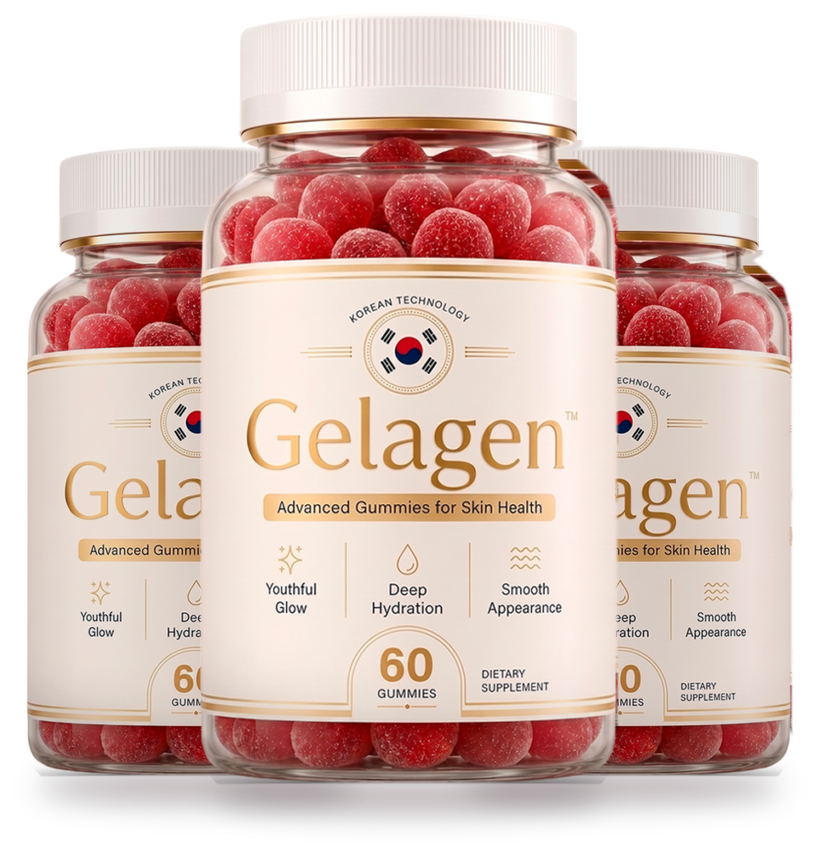 Three bottles of Gelagen advanced skin health gummies