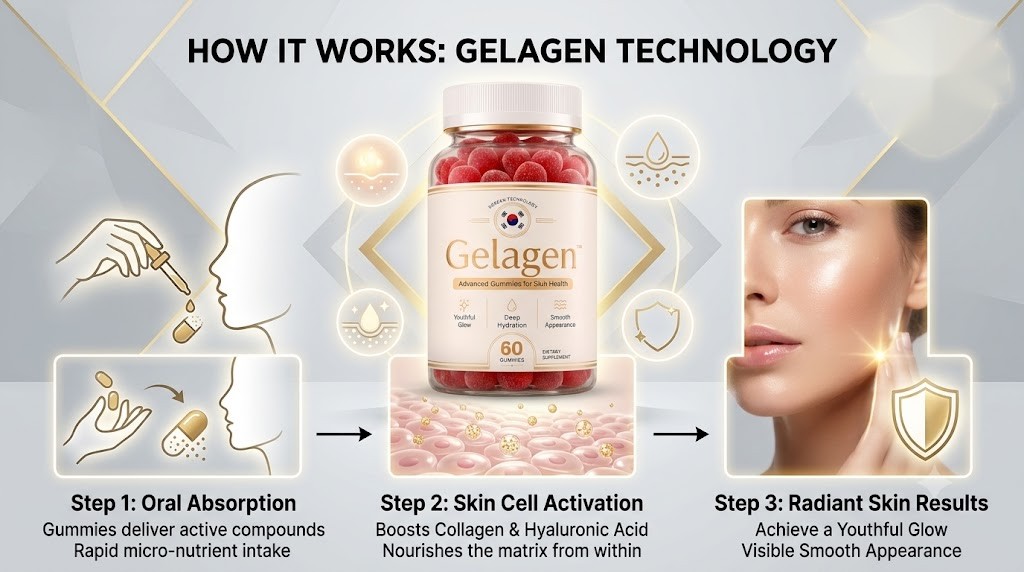 Illustrated diagram of the Gelagen three-step routine, supplied with the product materials